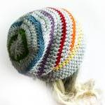 Rainbow Slouchy Beanie Crochet Slouch Hat Gray..