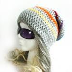 Rainbow Slouchy Beanie Crochet Slouch Hat Gray..